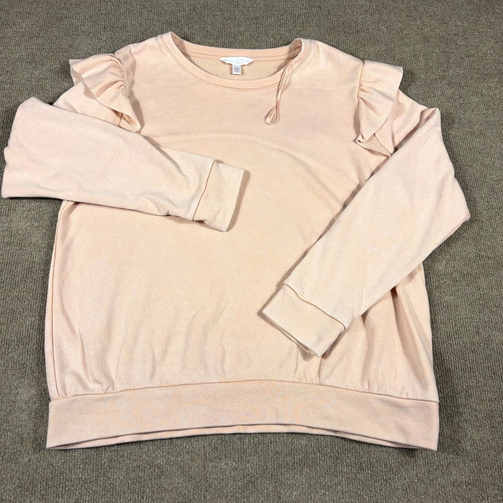 LC Lauren Conrad Sweatshirt Womens 2XL Pink Ruffle Shoulder Feminine Minimalist